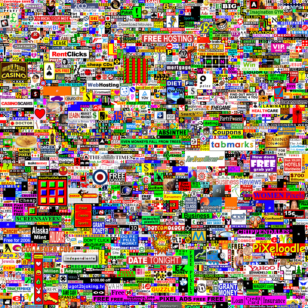 Mosaico original de The Million Dollar Homepage, creado por Alex Tew en 2005